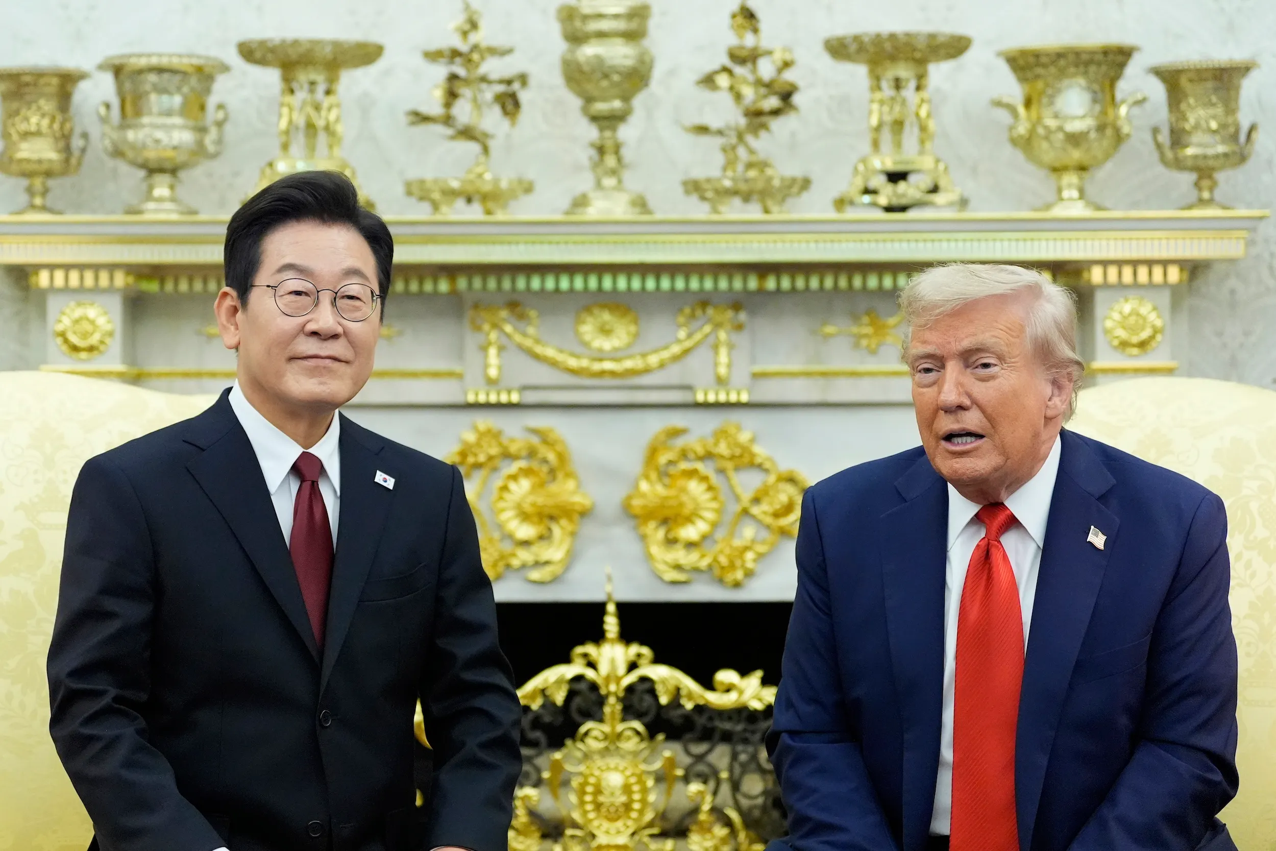 2025年8月25日，美國總統川普與韓國總統李在明在白宮會面。（美聯社）