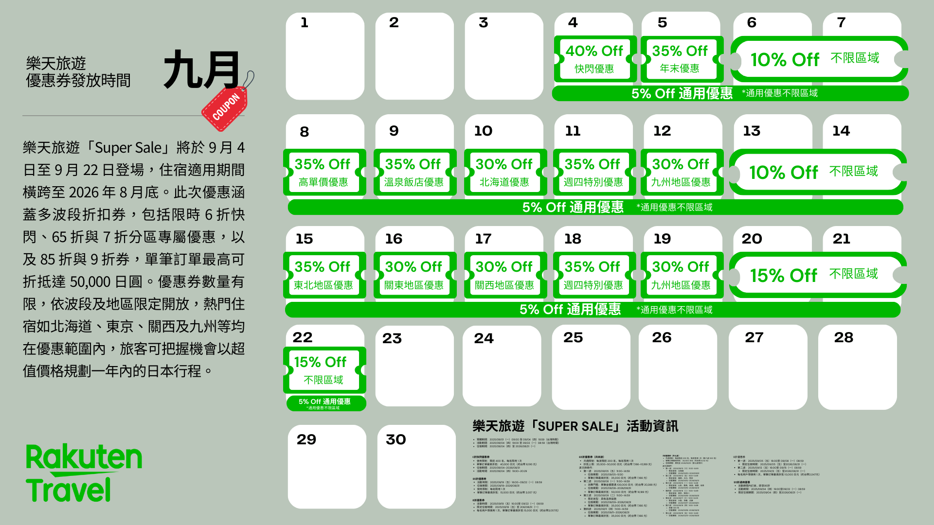 20250903-樂天旅遊9月Spuer Sale優惠方案。（樂天旅遊提供）