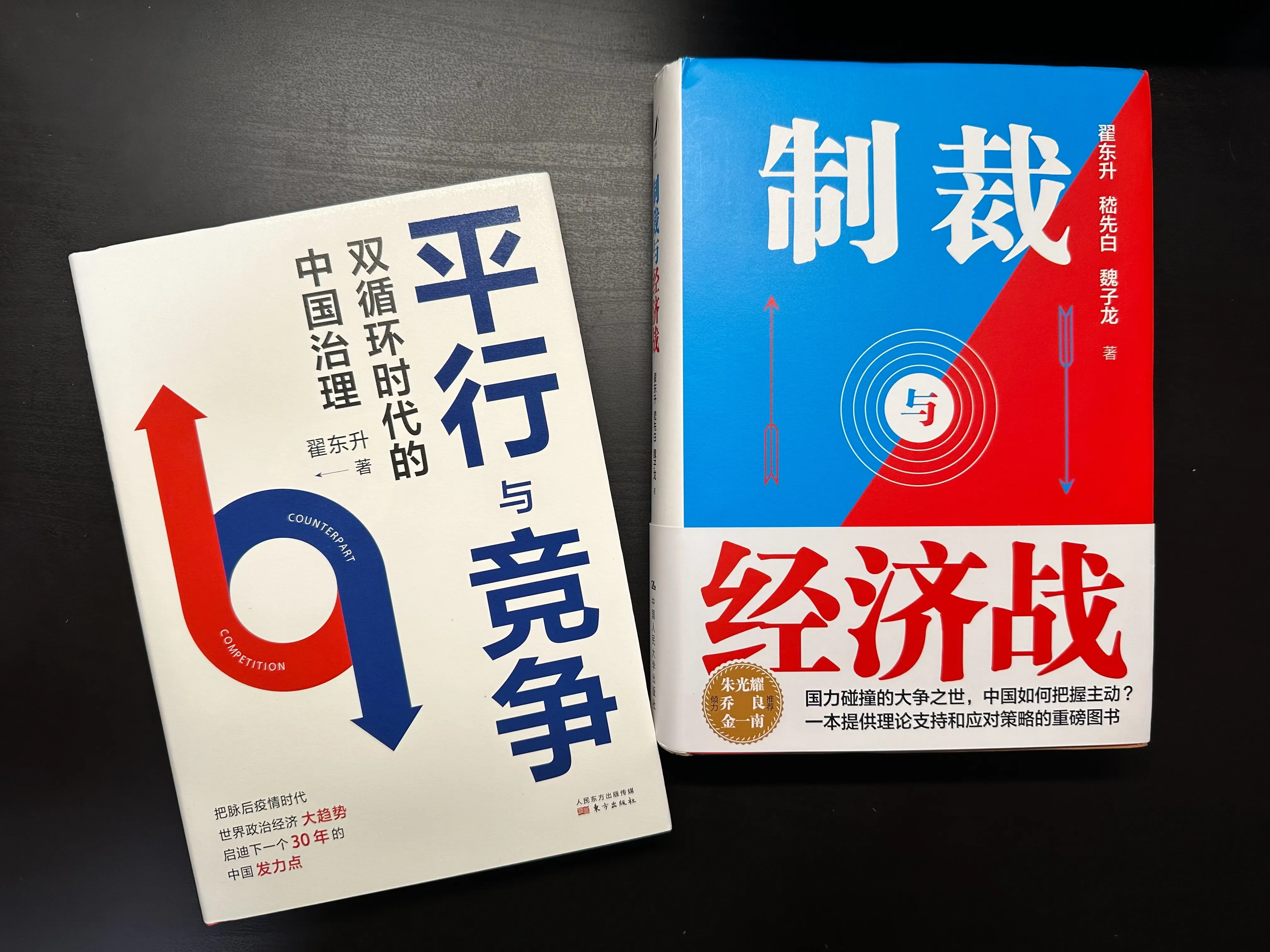 国際政治経済学の専門家である中国人民大学の地域国別研究院院長翟東升は、最近チームを率いて研究成果『制裁と経済戦』を発表した（右）。（張鈞凱撮影）