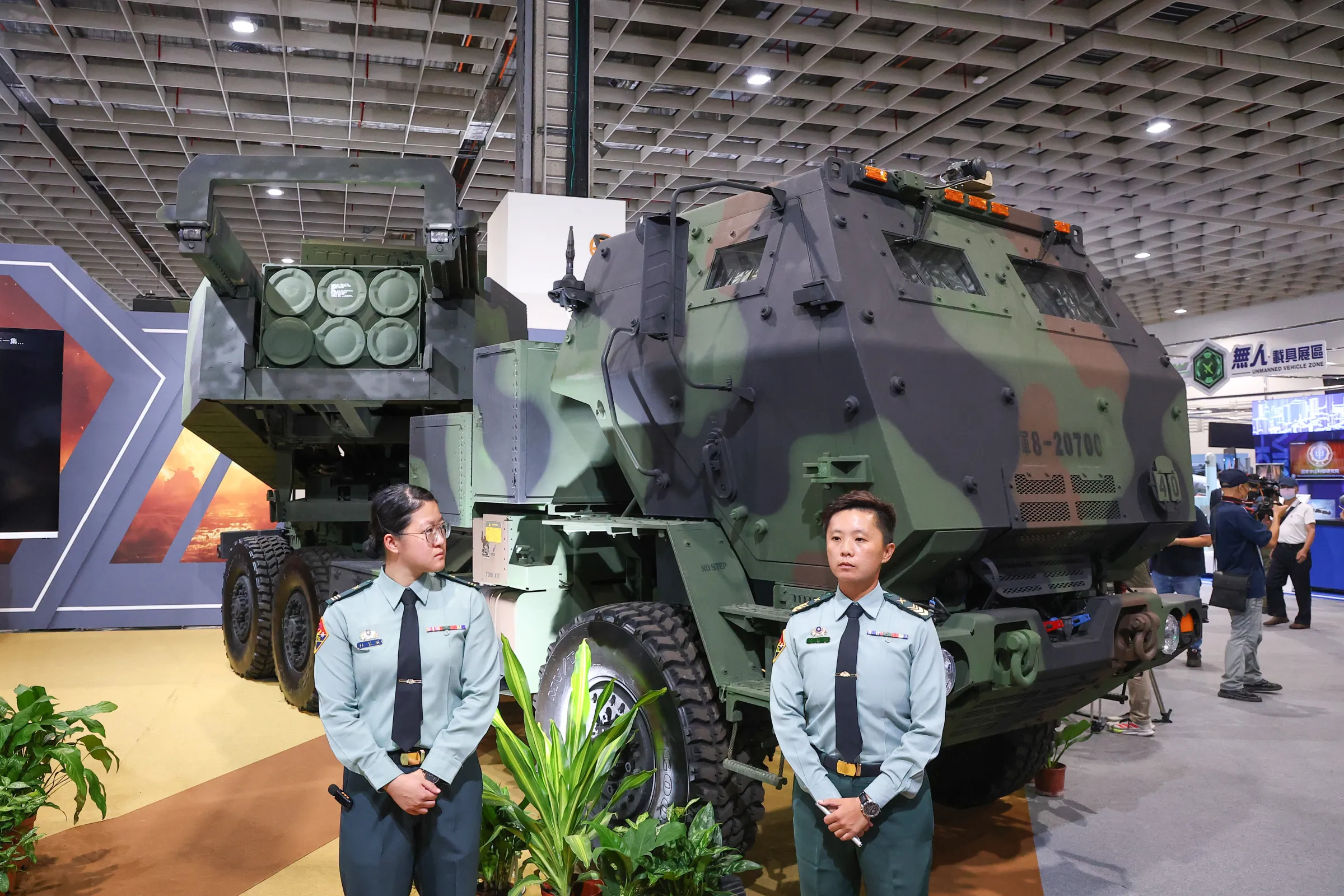20250917-2025年臺北國際航太曁曁國防工業展國防館，海馬士多管火箭系統。（顏麟宇攝）