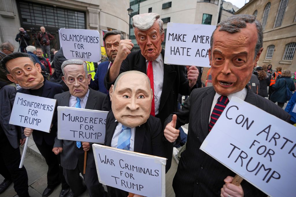 2025年9月17日。抗議組織阻止川普聯盟（Stop Trump Coalition）在美國總統川普進行國是訪問期間上街示威。（AP）