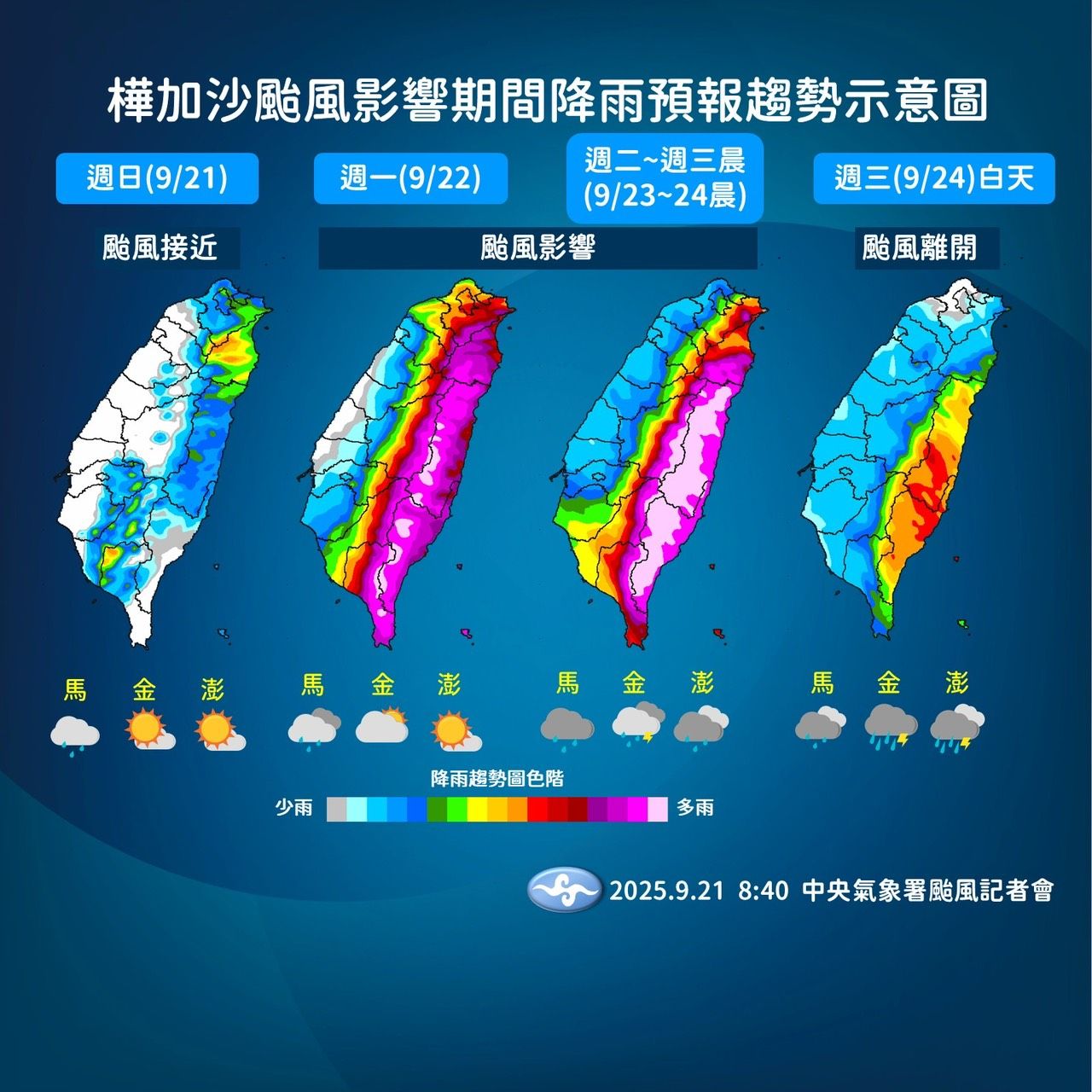 颱風樺加沙降雨預報趨勢示意圖。（圖／取自氣象署）