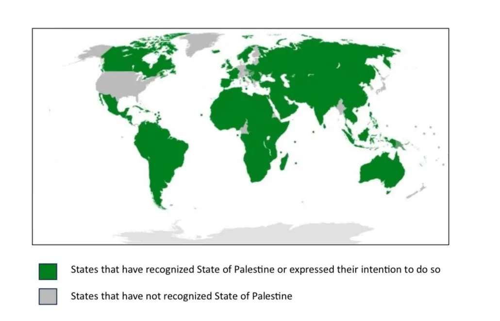 巴勒斯坦自治政府今（22）日在社群網站上將台灣列為「承認或有意承認巴勒斯坦國的國家」。（取自巴勒斯坦國X）