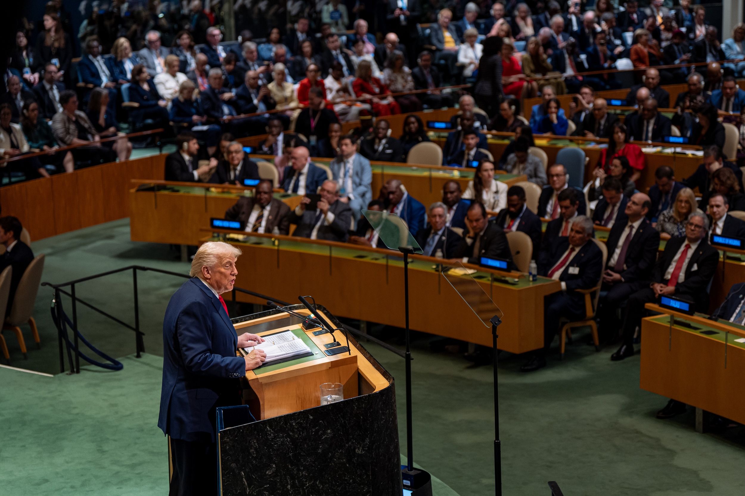 2025年9月23日、アメリカのドナルド・トランプ大統領が国連本部で80回目の国連総会に演説を行った。（AP通信）