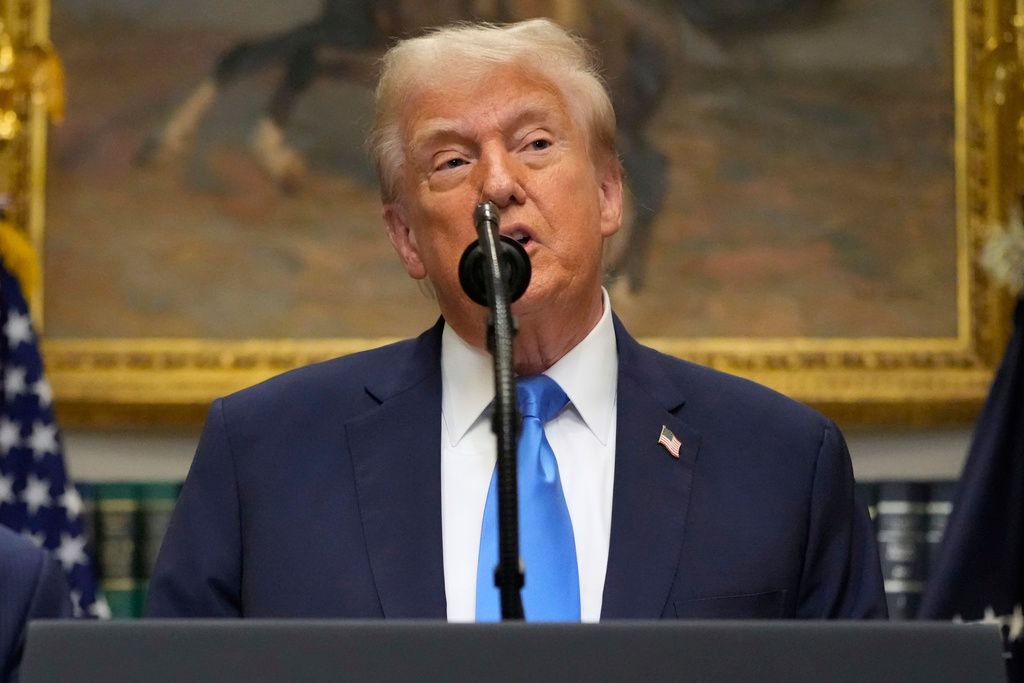 2025年9月22。美國總統川普（Donald Trump）在白宮記者會上講話。（AP）