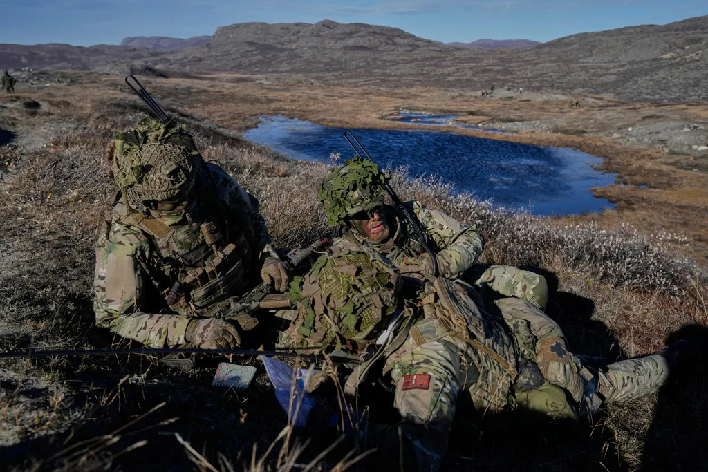 2025年9月17日。丹麥軍隊與來自幾個歐洲北約成員國的數百名士兵一起參加在格陵蘭島Kangerlussuaq的演習。（AP）