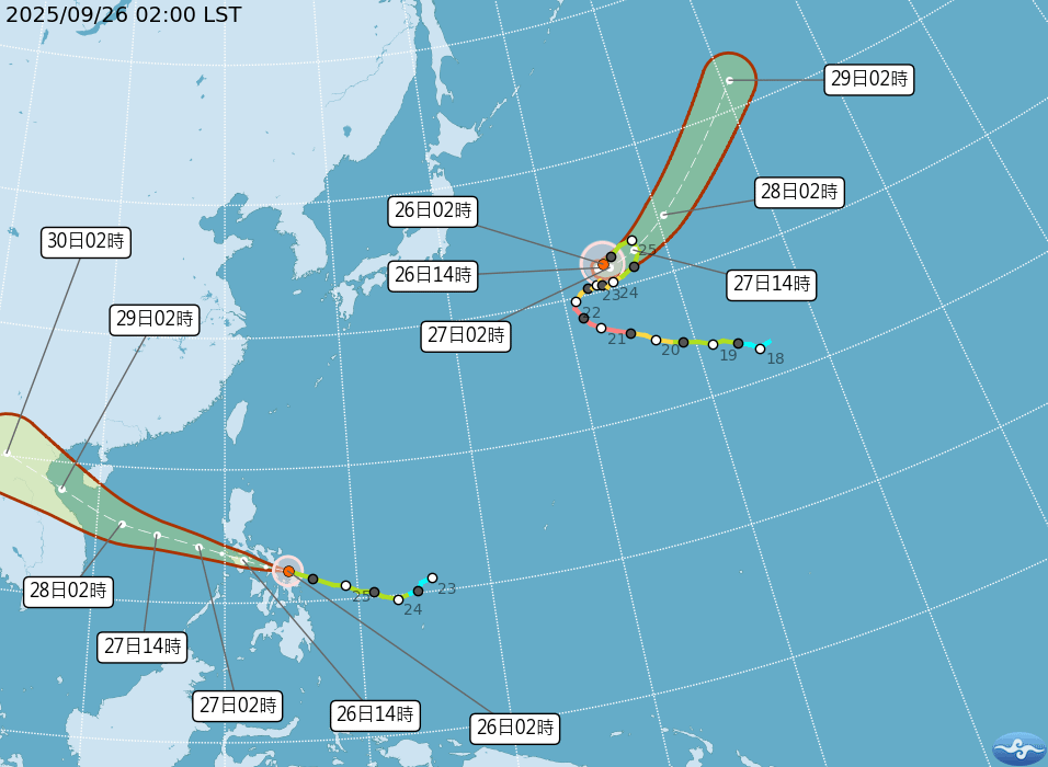 雙颱最新動態。（圖／氣象署官網）