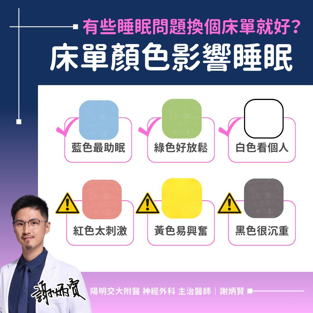 床單顏色影響睡眠品質。（圖／謝炳賢醫師提供）