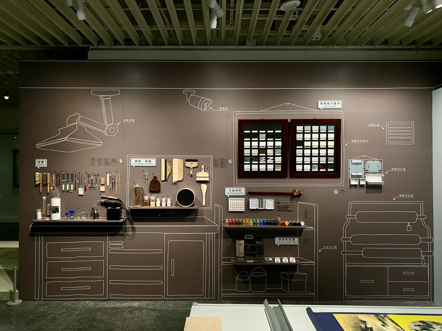 《文物默默．歷史MURMUR—典藏臺灣美術作品修護展》展場。（圖／國立歷史博物館提供）