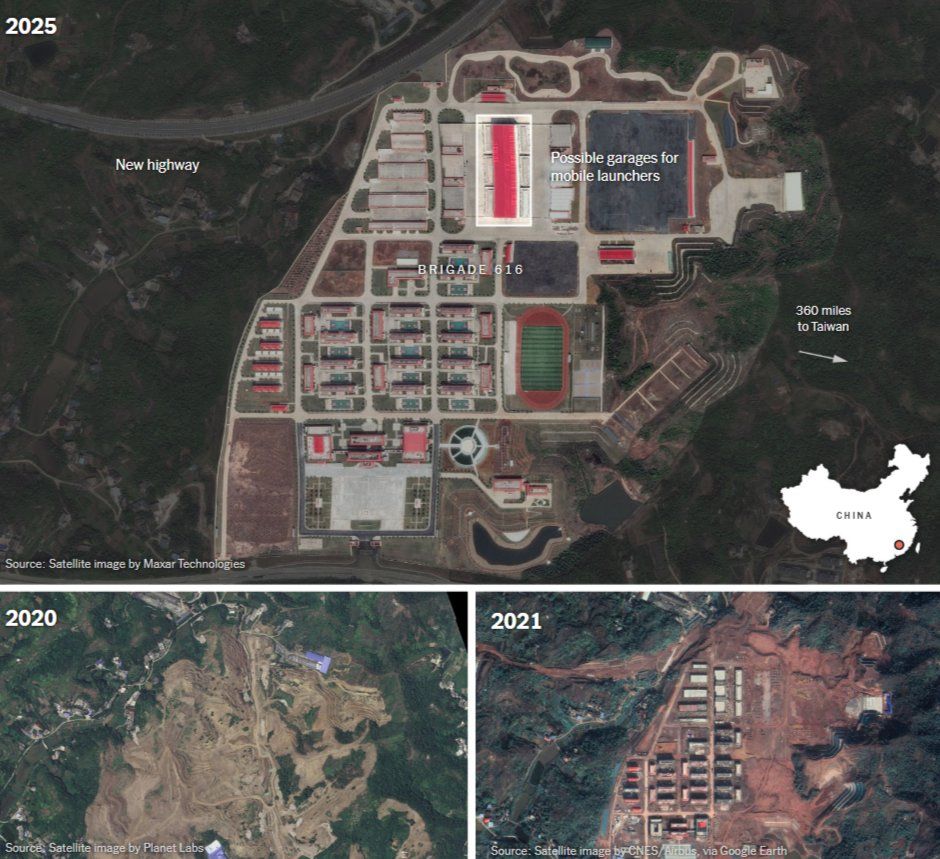 火箭軍616旅の基地近年の大規模建設。（翻攝X）