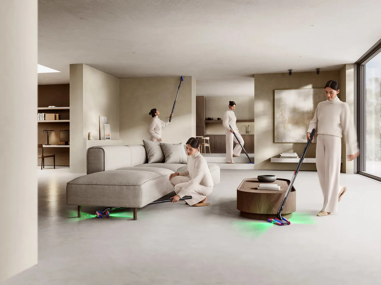 Dyson PencilVac™ Fluffycones鉛筆吸塵器共配備Fluffycones™四錐全向吸頭、可旋轉二合一隙縫吸頭以及無纏結錐型吸頭，多元配備滿足不同家庭的清潔需求。(圖_Dyson提供)