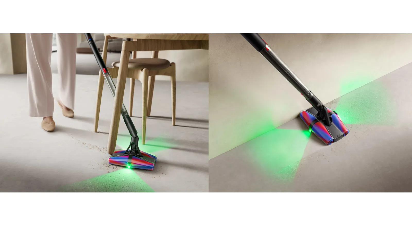 Dyson PencilVac™ Fluffycones鉛筆吸塵器採用全新的Fluffycones™四錐全向吸頭，具360度靈活轉向技術及雙向光學探測系統，打造一步到位的精準清潔體驗。(圖_Dyson提供)