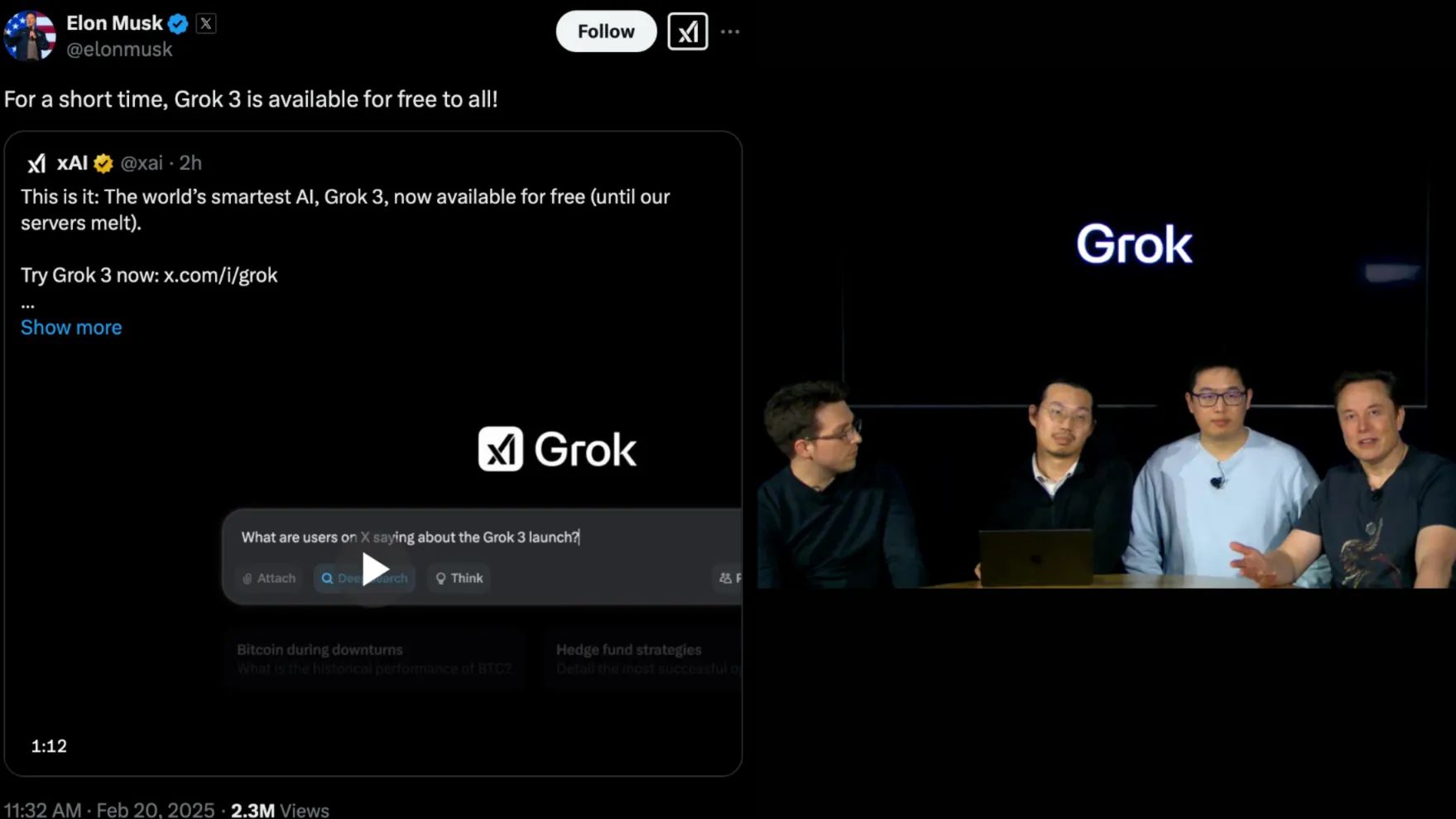 Grok。 （圖／取自X＠Elon Musk）