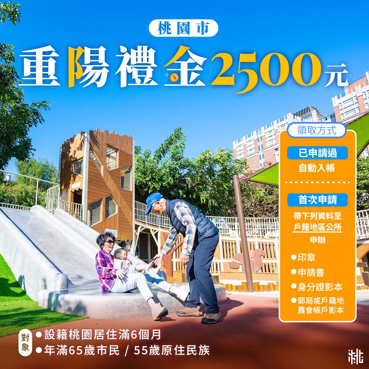 桃園市重陽敬老禮金申請懶人包。（圖／取自桃園市政府臉書）