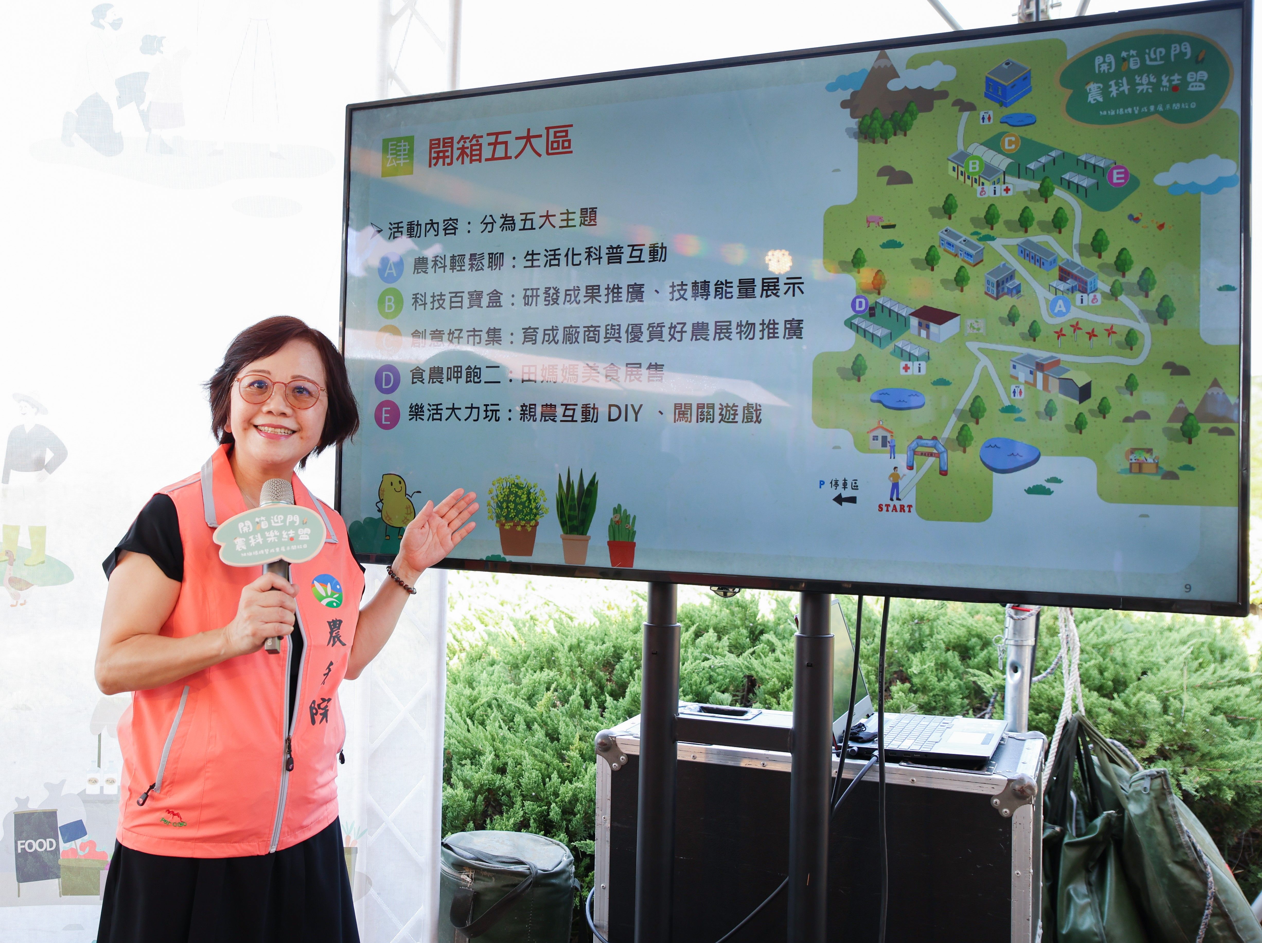 農科院代理院長李紅曦說明開放日五大展區豐富內容。（圖／財團法人農科院提供）