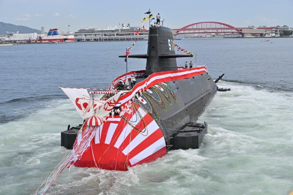 川崎重工製造、海上自衛隊たいげい型6号潜水艦「そうりゅう」14日正式に進水。（防衛省装備庁公式Facebookより）