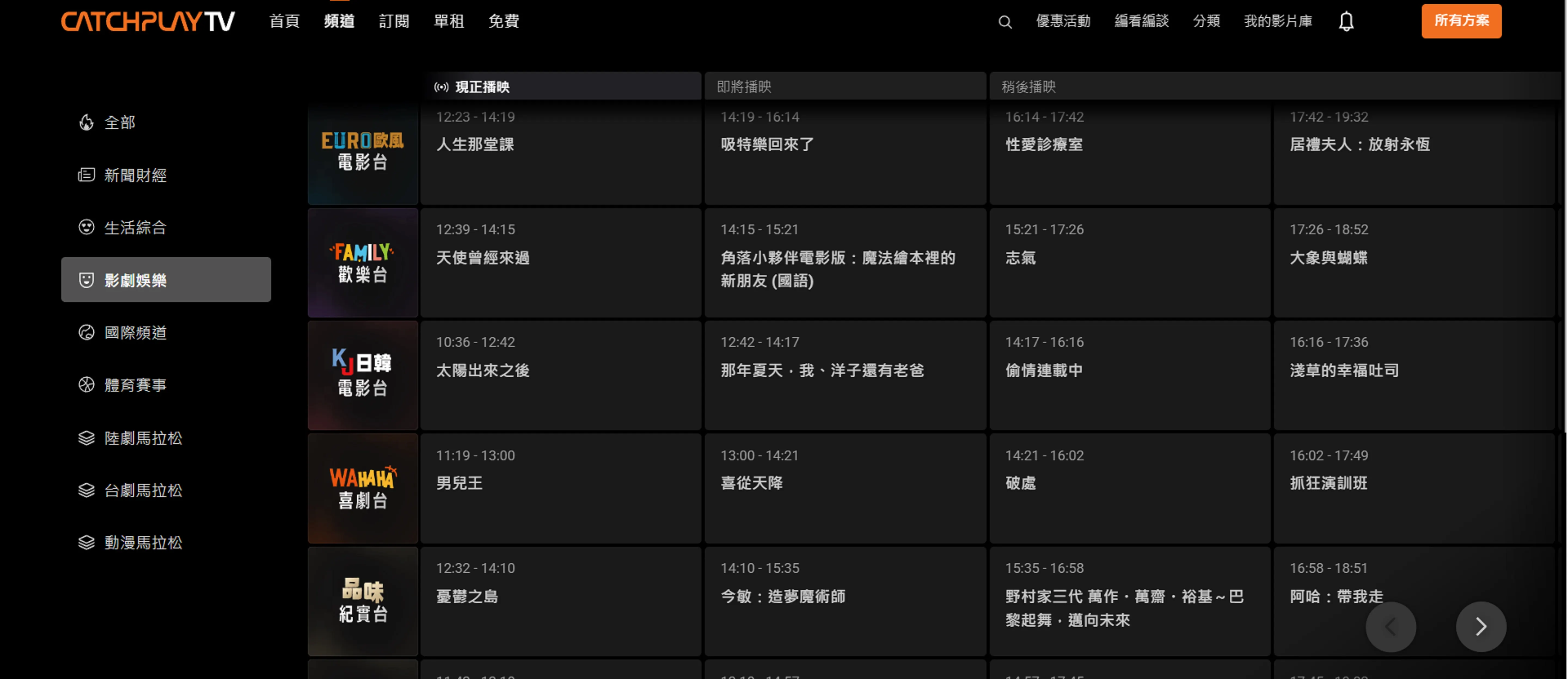 20251015-目前CATCHPLAY TV有11台電影頻道，新增歐風、親子、日韓及喜劇台。（CATCHPLAY+ 提供）