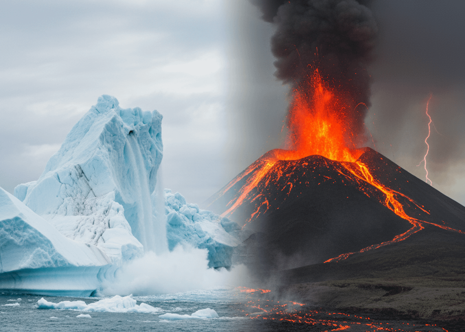科學家研究發現，氣候變遷加速火山上的冰層融化，壓力釋放會導致岩石熔點下降，加速岩漿生成並湧向地表，觸發更猛烈的火山噴發。（來源：Gemini生成）