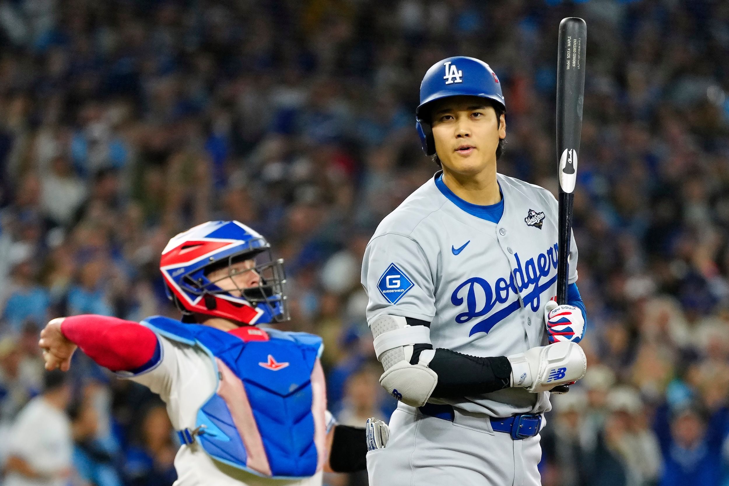 2025年10月24日，MLB世界大第一戰第五局，道奇強打大谷翔被三振出局。（美聯社）