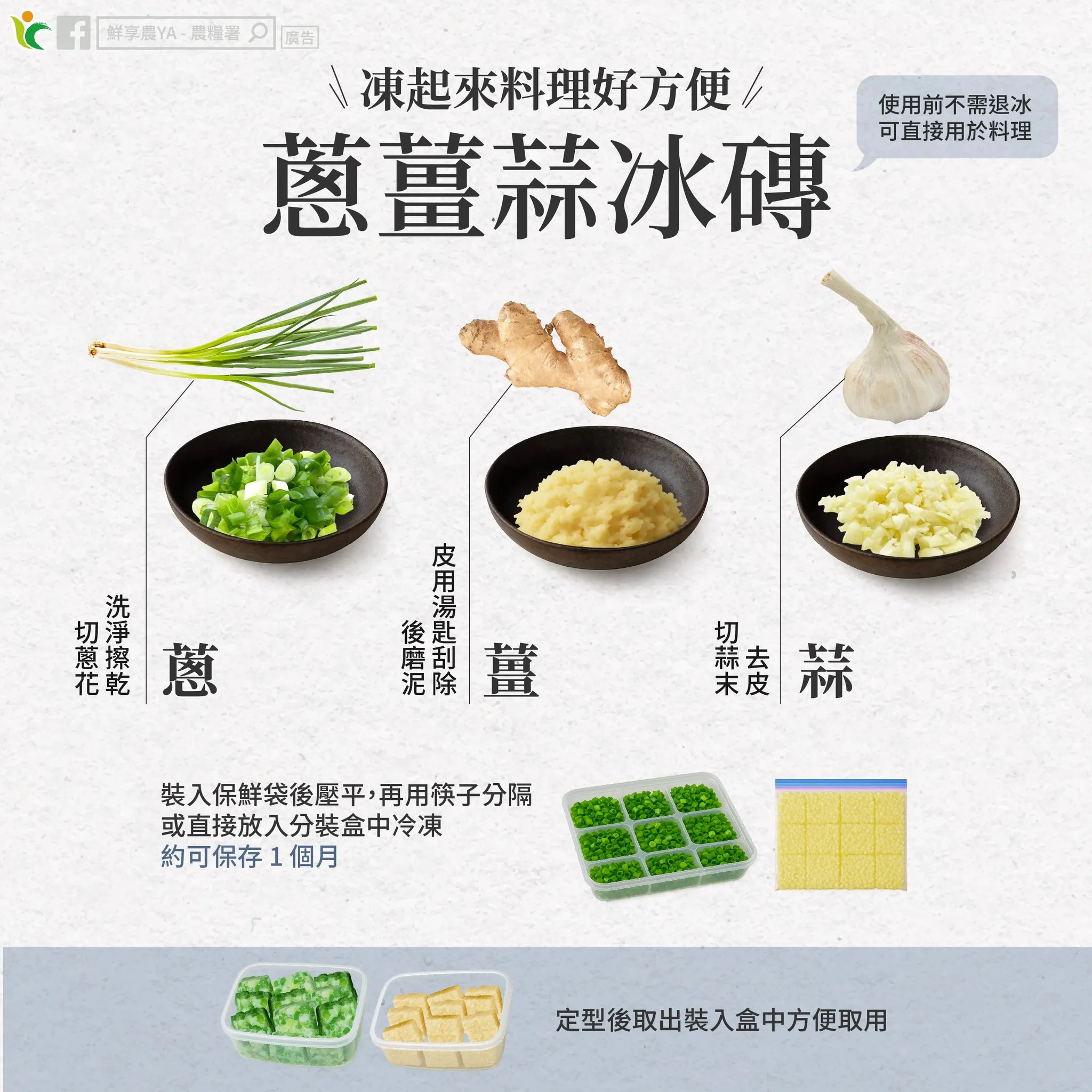 蔥薑蒜做成冰磚，延長保鮮又方便。（圖／取自農糧署）