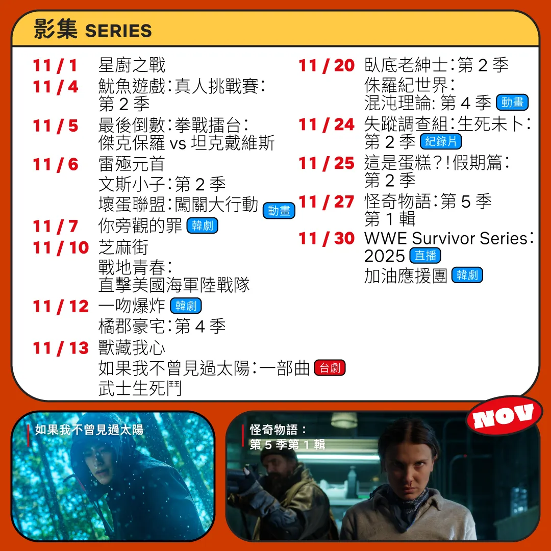 Netflix 11月最新影集片單。（圖／取自／Facebook@Netflix）