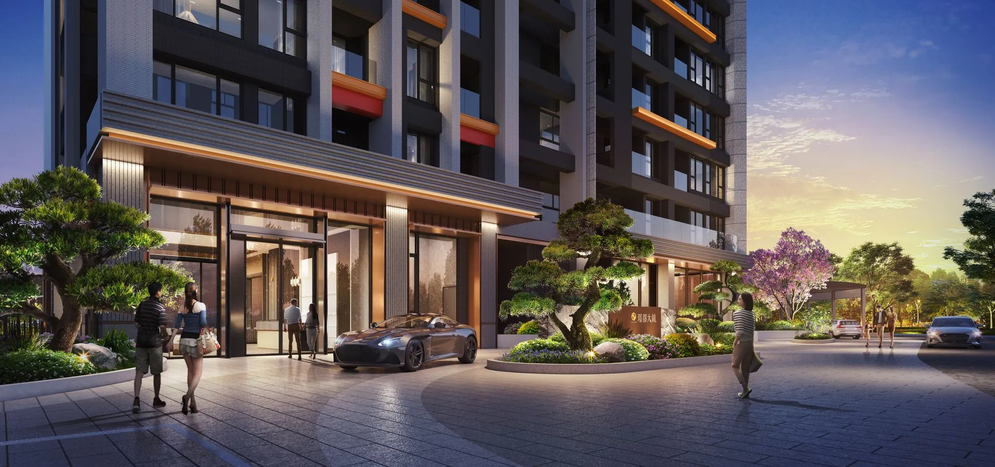「璟都大鎮」公設引進飯店式美學，入口設計禮賓迴車道，創造大溪罕見的奢華品味。（璟都大鎮3D示意圖）