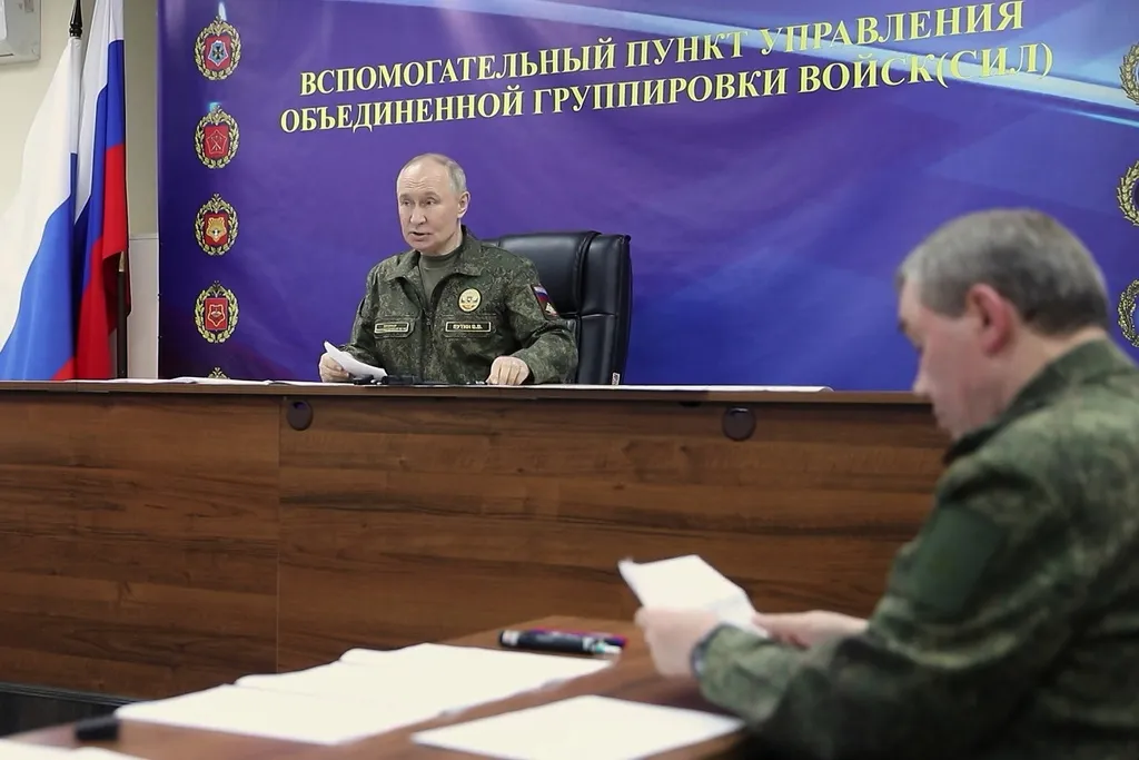 Russian President Vladimir Putin speaks during a visit to a joint forces command post on October 26, 2025. (Photo: Russian Presidential Press Office via AP)