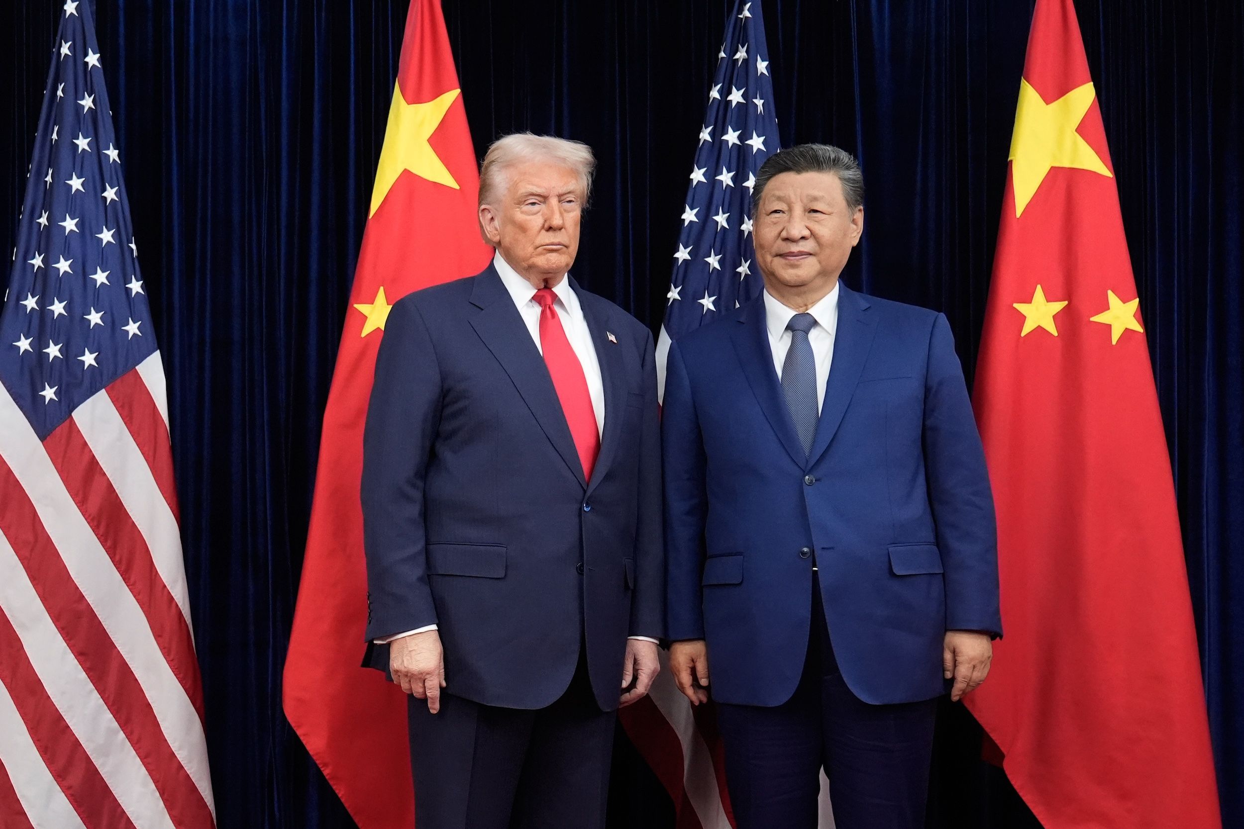 2025年10月30日，美國總統川普與中國國家主席習近平的「川習會」在韓國釜山登場。（美聯社）