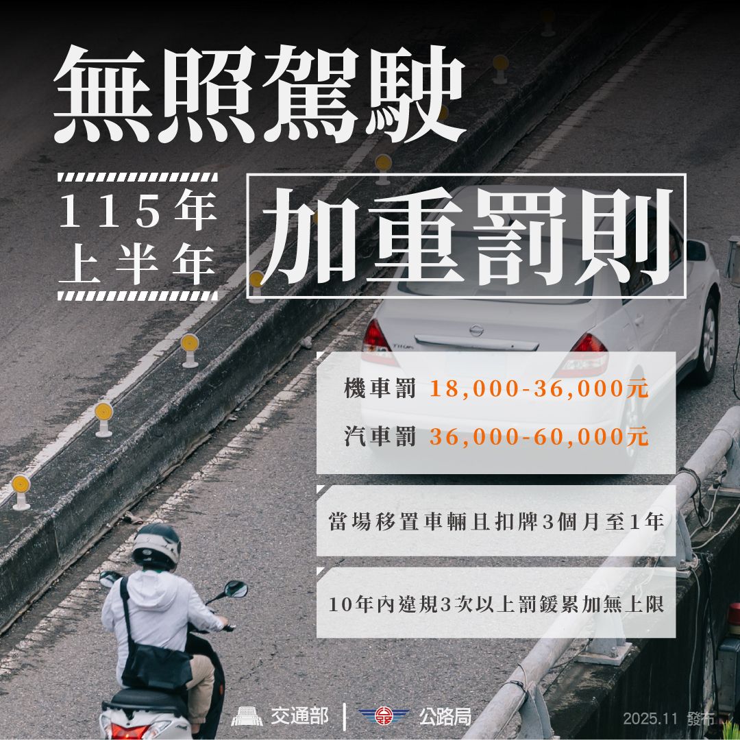 無照駕駛加重罰則。（圖／取自交通部）