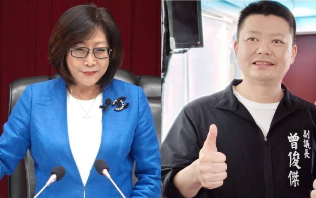 副議長曾俊傑（右）為新聞聯絡人的調職案，當眾對議長康裕成表達不滿，讓正副議長不睦傳聞浮上檯面，形同決裂。（圖/徐炳文攝）