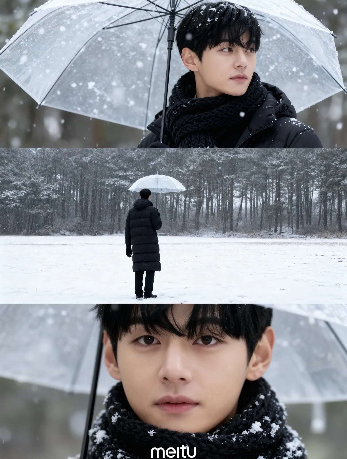 使用韓團BTS成員V的照片生成的雪景照。（圖／林以晴製）