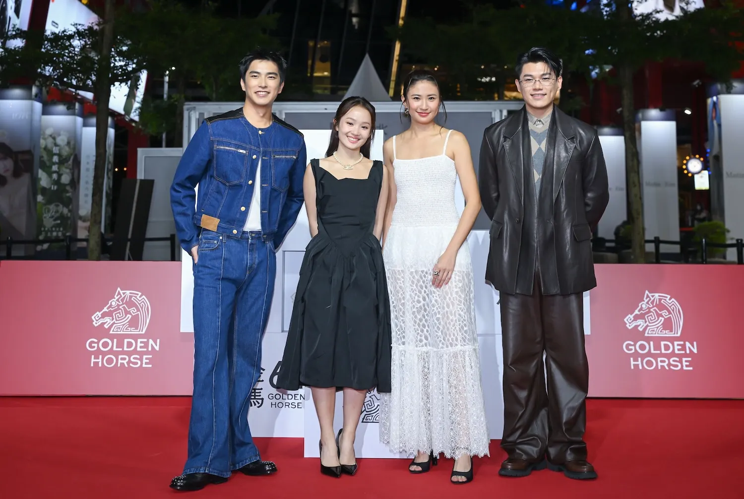 獲得本屆金馬獎最佳劇情片等11項入圍的《大濛》主要演員，左起：曾敬驊、方郁婷、9m88、柯煒林。