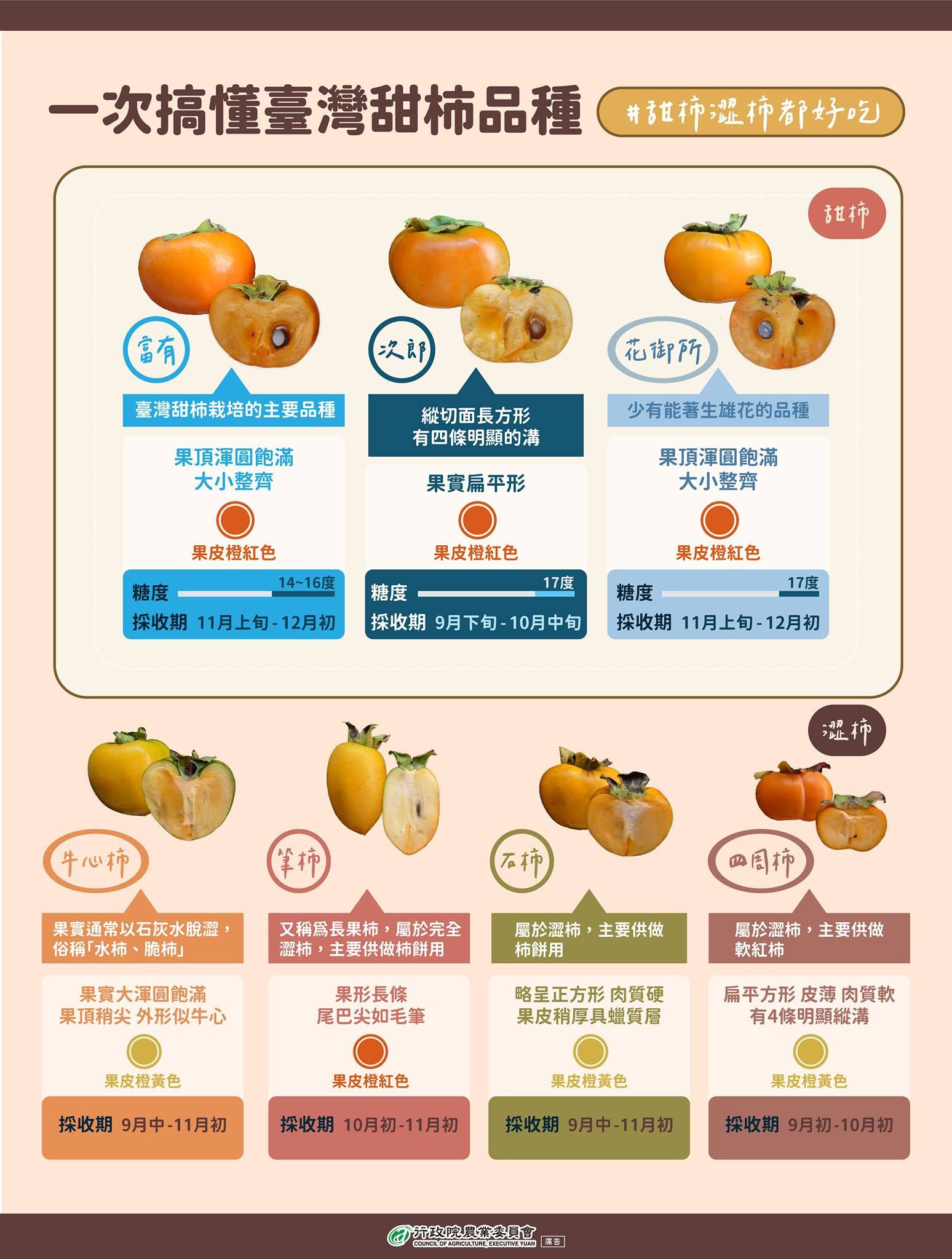 農業部曾在臉書發文指出，柿子依是否能自然去除澀味，分為「甜柿」與「澀柿」兩類。（圖／取自農業部臉書）