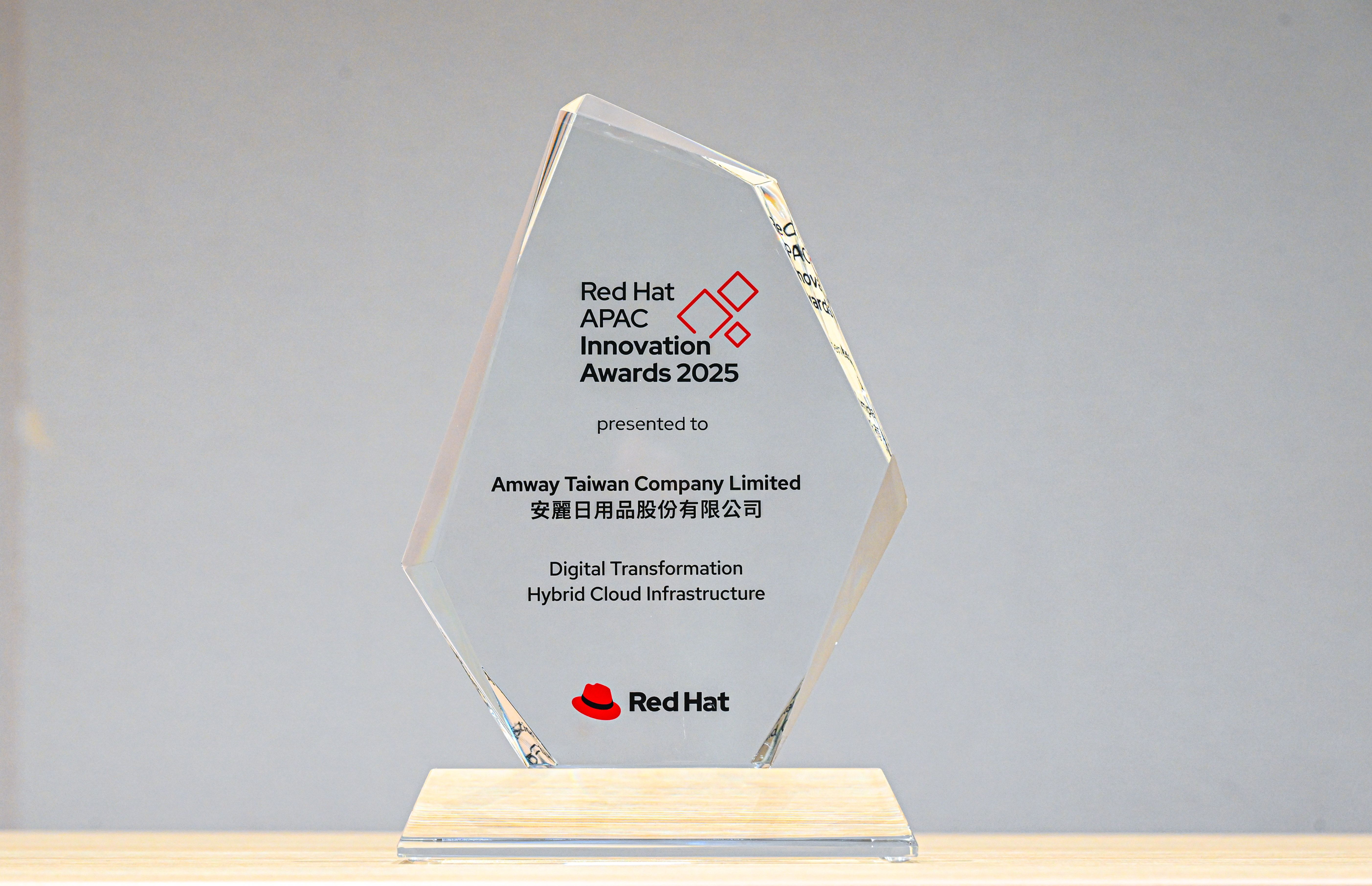 安麗台灣榮登 2025 年 Red Hat 亞太區創新獎的數位轉型與混合雲基礎架構類得主，展現科技創新實力。
