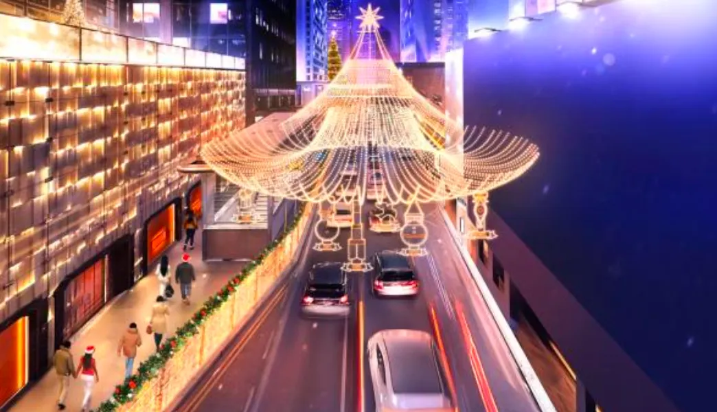 每日晚上5點，燈光將點亮遮打道，呈現絢麗戶外聖誕景色。（香港旅發局提供）