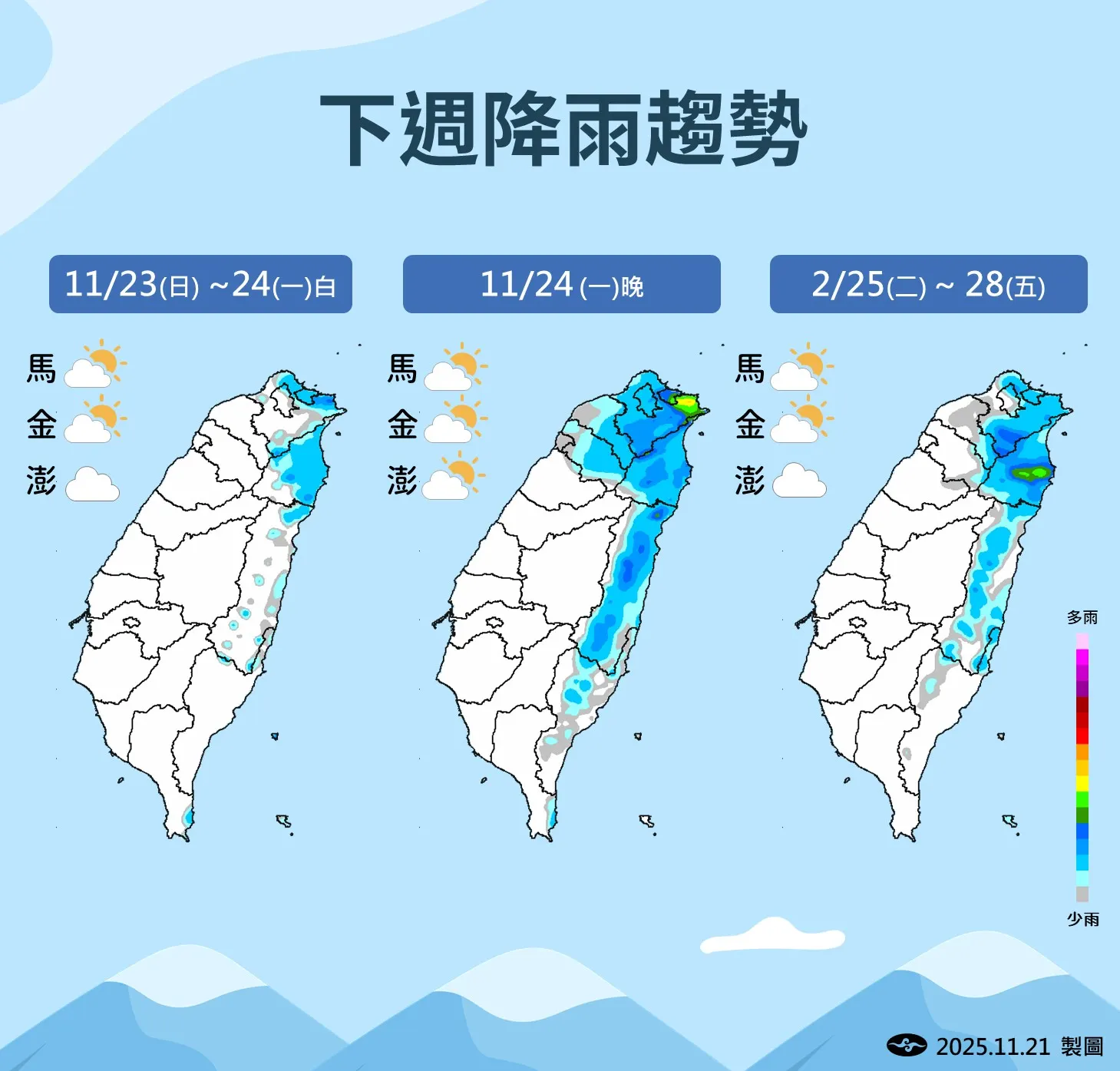 下周降雨趨勢。（圖／氣象署提供）