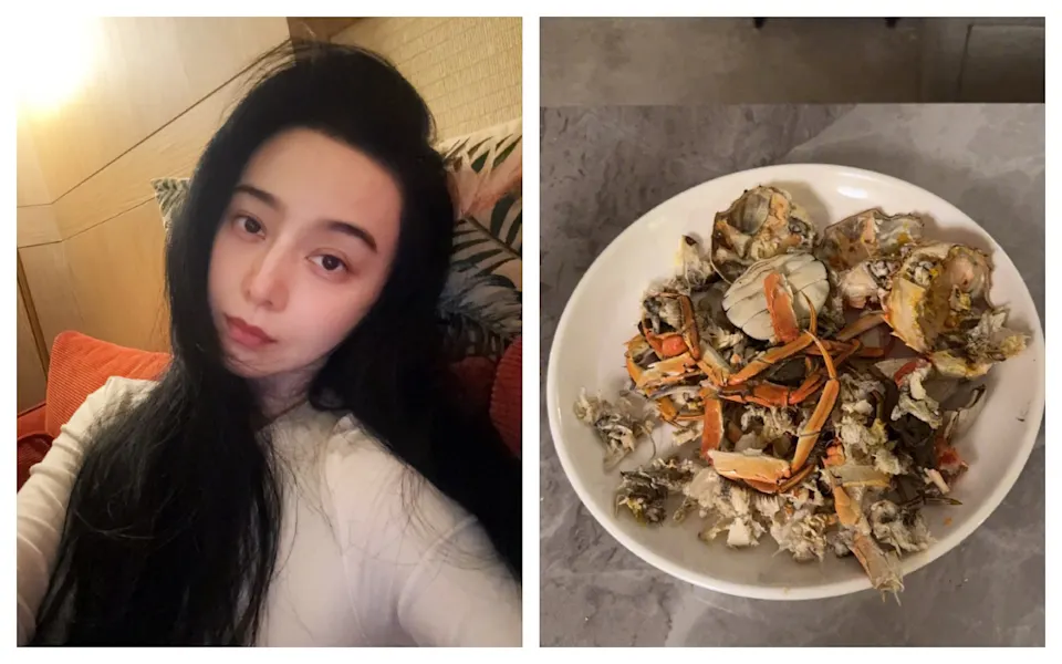 范冰冰因《地母》榮獲2025年金馬獎影后，在微博大秀啃了大閘蟹。（取自微博）
