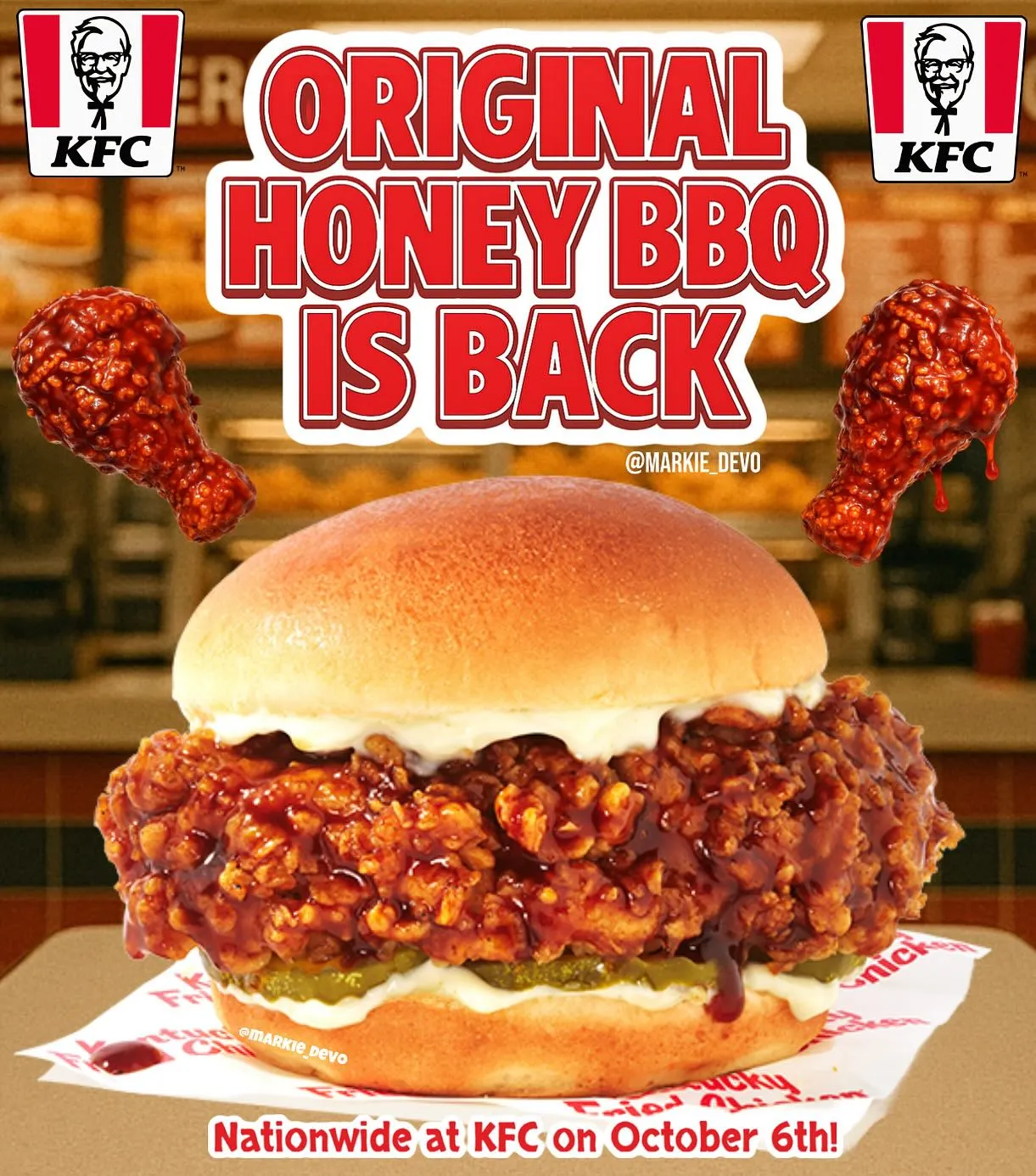 肯德基經典蜂蜜烤肉堡回歸。（Threads/ markie_devo）
