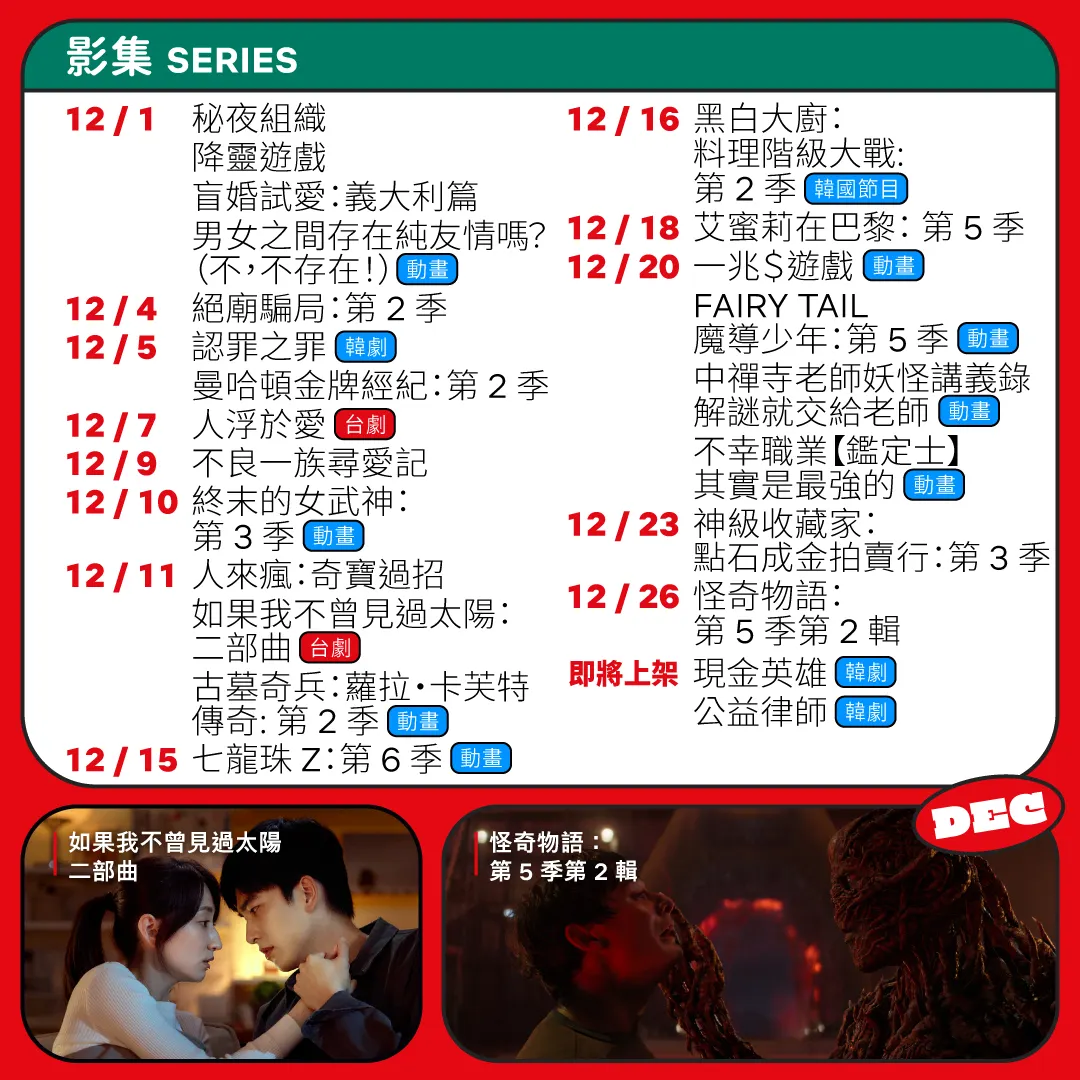 Netflix 12月上架影集。（圖／取自Netflix臉書）