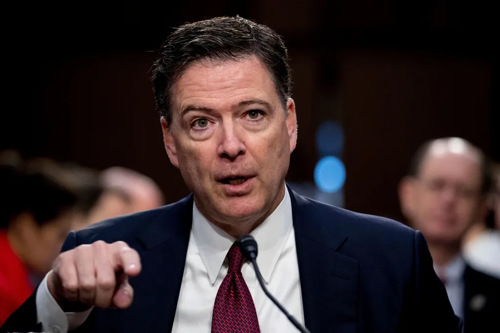 2017年6月8日。前聯邦調查局局長科米（James Comey）在參議院情報委員會聽證會上講話。（AP）