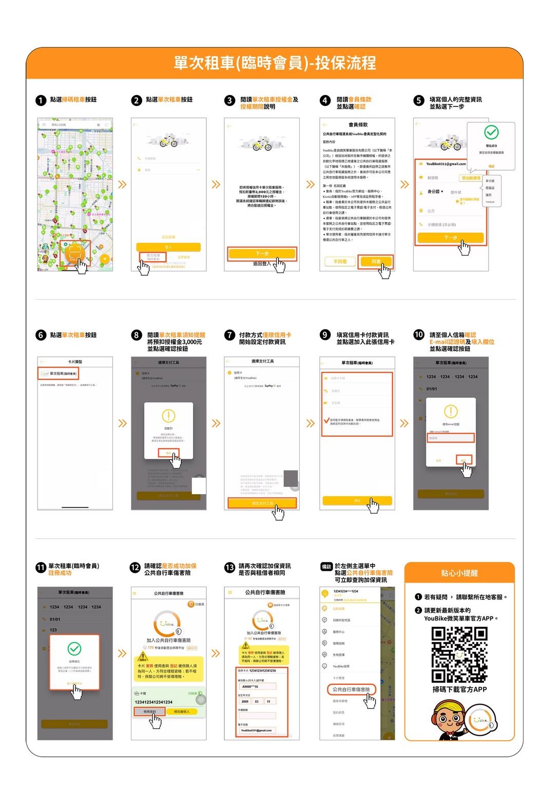 YouBike臨時會員投保流程。(圖／新北市政府交通局)