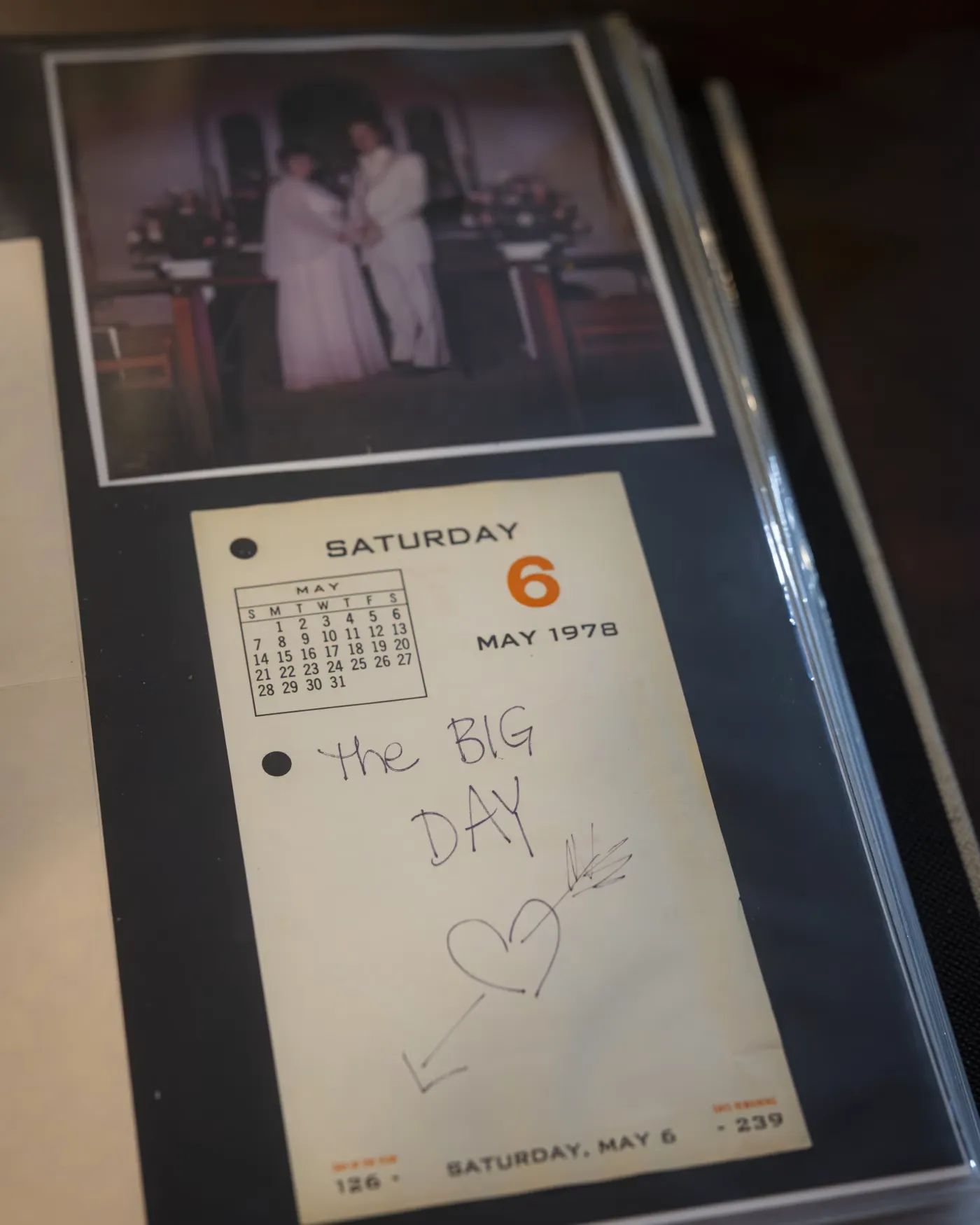 魯芬納赫夫婦1978年大喜之日的婚禮照片與日曆頁。（華爾街日報）