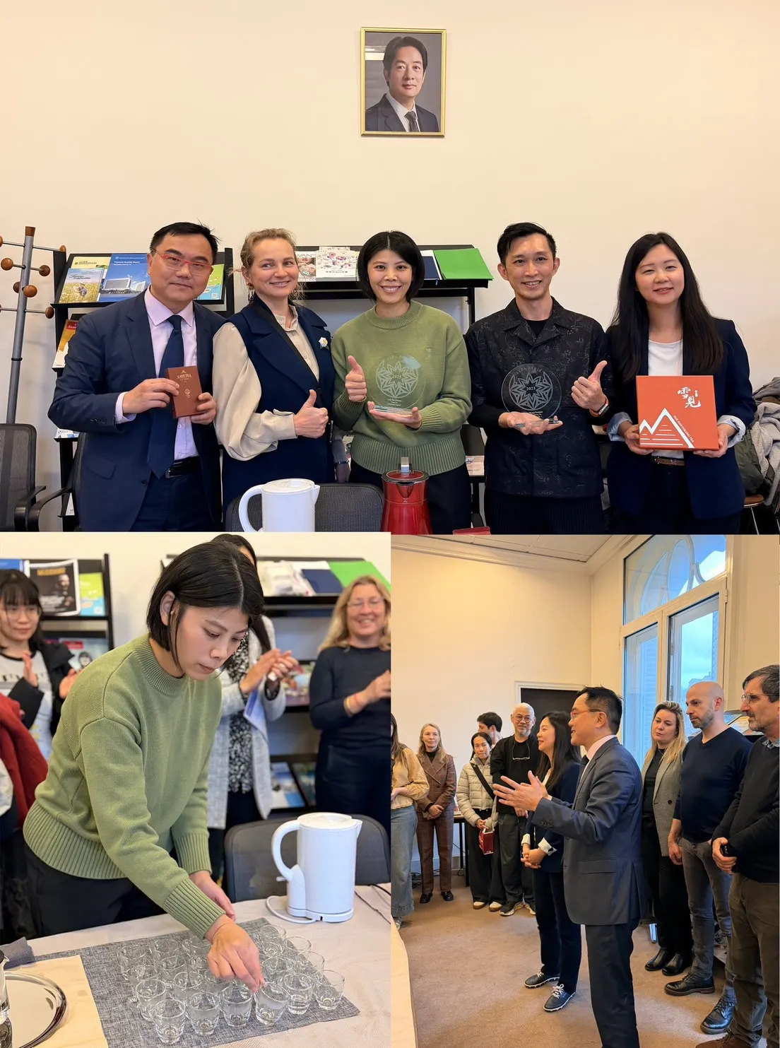 「曾的茶」及「雪見高山茶」授邀在駐法台灣代表處舉行茶評鑑會，吸引多位進口商、當地茶商及國際茶愛好者共同品茗。（圖／TSENG'S曾的茶提供）