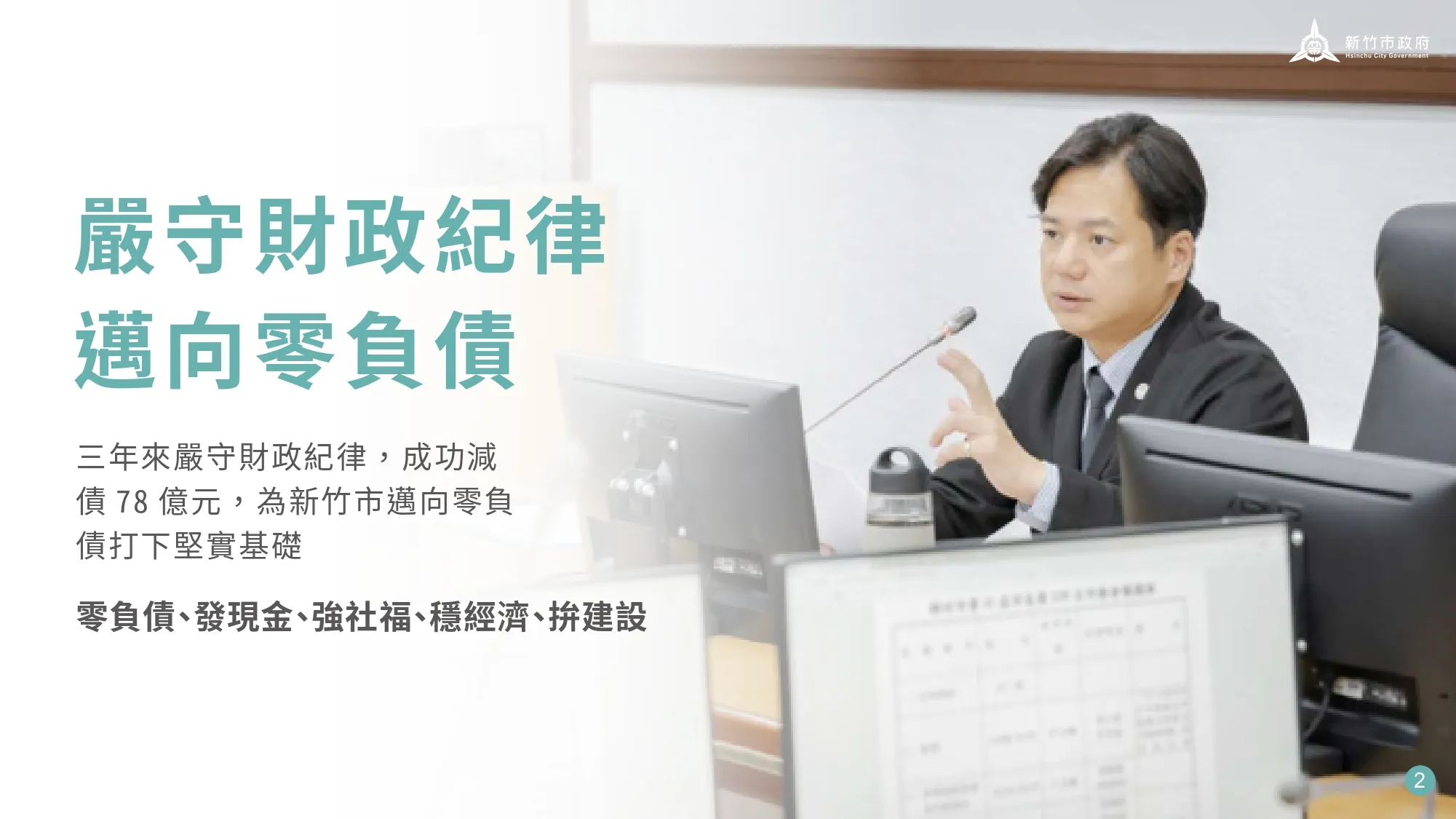 新竹市嚴守財政紀律，減債78億元，2026力拼零負債城市。（圖/新竹市政府）