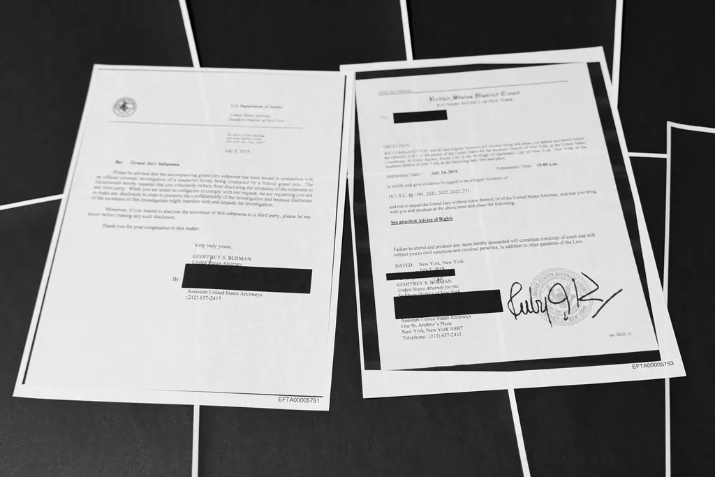 美國司法部19日解密的艾普斯坦檔案文件。（美聯社）