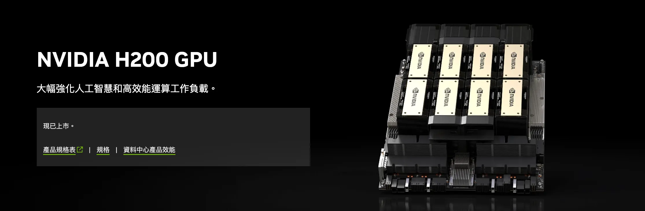 市場盛傳,輝達將於農曆春節前以極具競爭力定價策略在中國開賣H200晶片。(截自Nvidia官網)