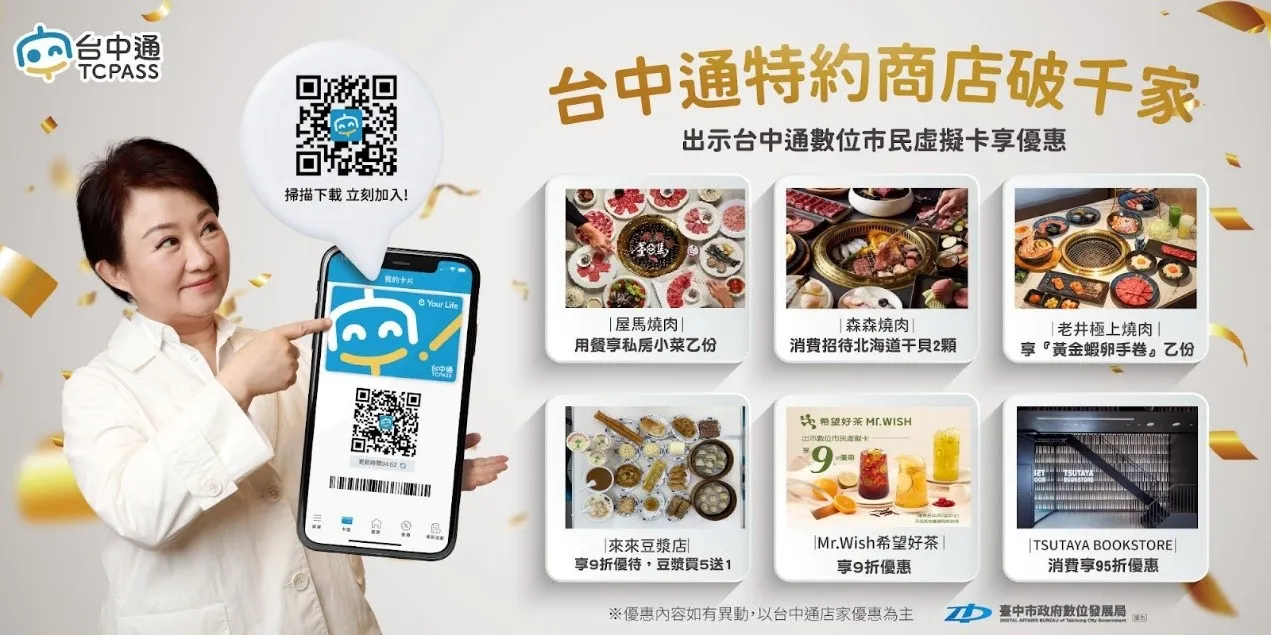 數位治理展成效！台中市政府數位局展現《台中通》APP營運成果，特約店家突破1,500家，服務範圍鏈結中台灣並擴及全台17縣市，致力打造便利智慧生活圈。（圖／台中市政府提供）