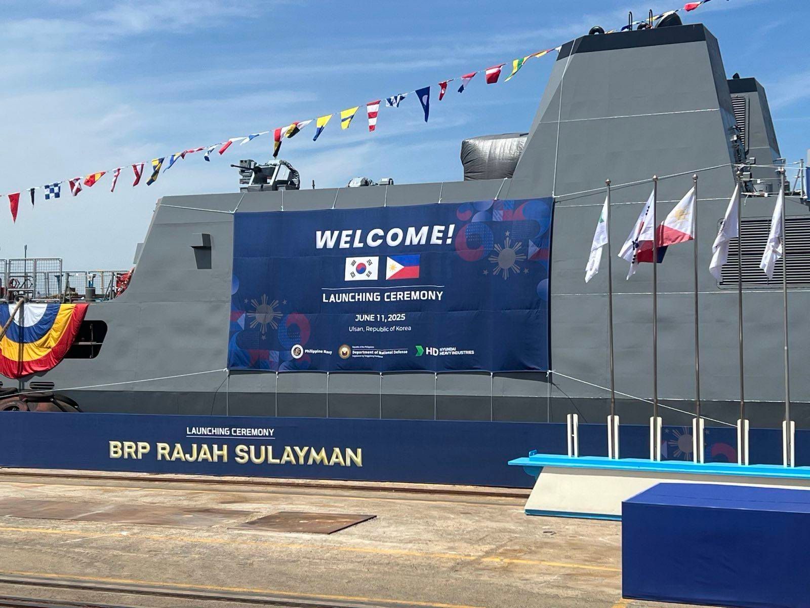 由韓國製造的菲律賓海軍巡邏艦BRP Rajah Sulayman下水。（翻攝自菲國海軍）