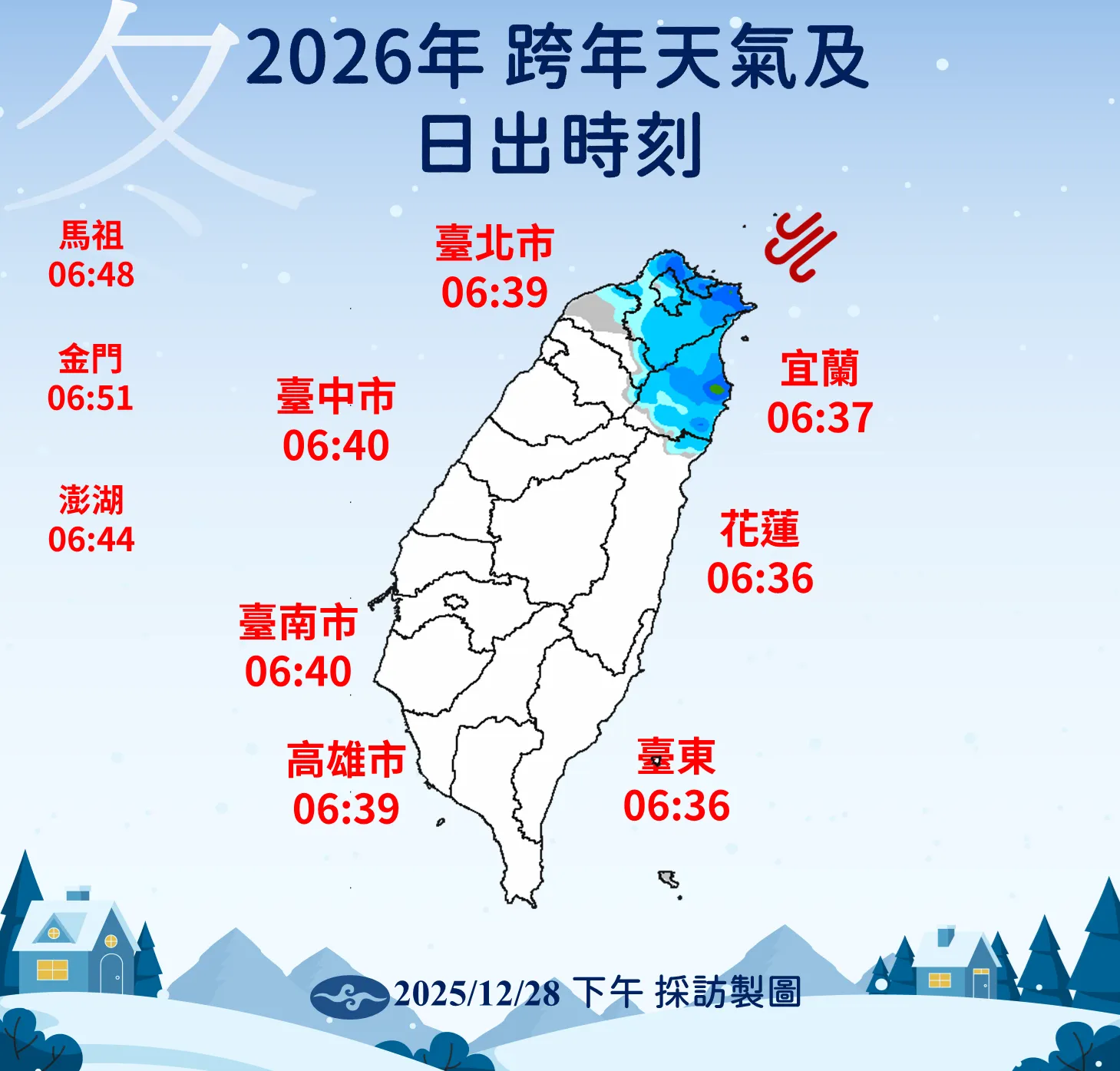 2026年跨年天氣及日出時刻。（圖／氣象署提供）