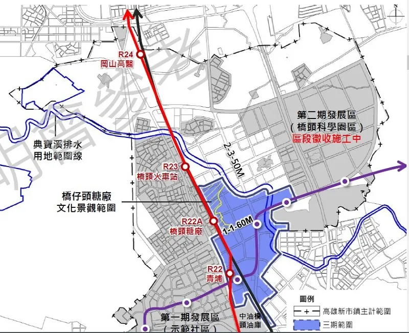高雄新市鎮3期計畫(紫色區塊),位於1期及2期發展區之間,面積219公頃,將興建住商用地。(圖/取自內政部計畫書)